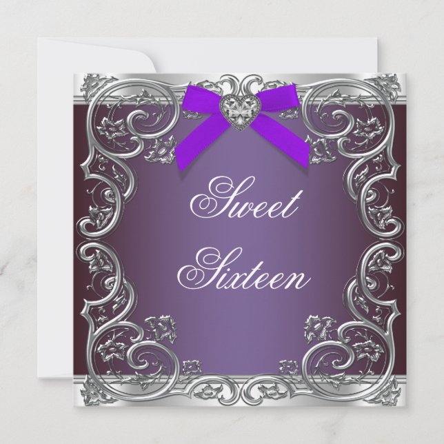 Grey and Purple Sweet 16 Birthday Party Invitation (Front)