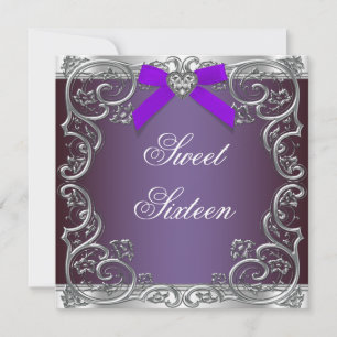 Grey and Purple Sweet 16 Birthday Party Invitation