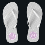Grey and Purple Tiny Dots Monogram Thongs<br><div class="desc">Custom printed flip flop sandals with a cute girly polka dot pattern and your custom monogram or other text in a circle frame. Click Customise It to change text fonts and colours or add your own images to create a unique one of a kind design!</div>