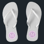 Grey and Purple Tiny Dots Monogram Thongs<br><div class="desc">Custom printed flip flop sandals with a cute girly polka dot pattern and your custom monogram or other text in a circle frame. Click Customise It to change text fonts and colours or add your own images to create a unique one of a kind design!</div>