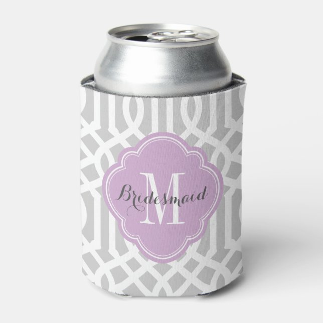 Grey and Purple Trellis Monogram Can Cooler (Can Front)