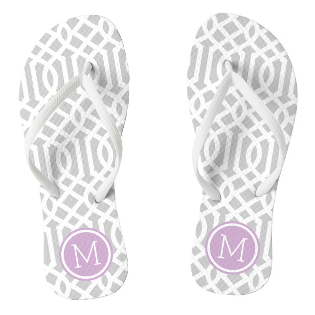 Grey and Purple Trellis Monogram Thongs (Footbed)