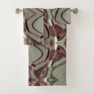 Grey and Red Abstract Art Bath Towel Set