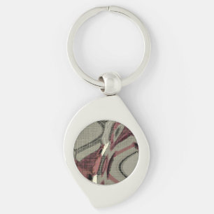 Grey and Red Abstract Art Key Ring