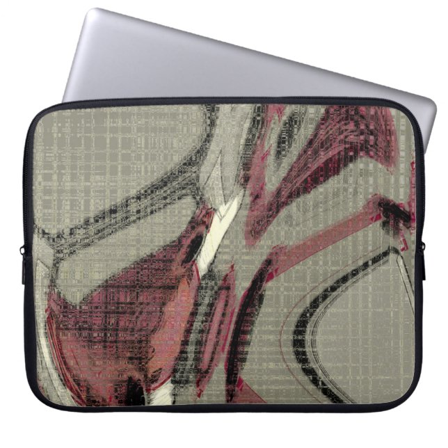 Grey and Red Abstract Art Laptop Sleeve (Front)