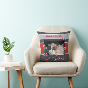 Grey and red anniversary with photo cushion
