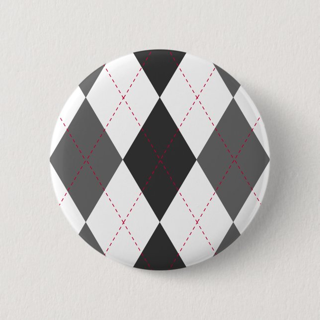 Grey and Red Argyle Button (Front)