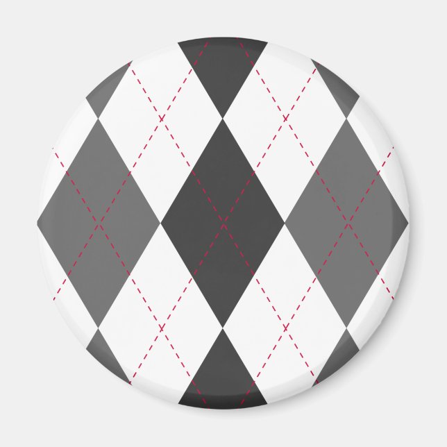 Grey and Red Argyle Magnet (Front)