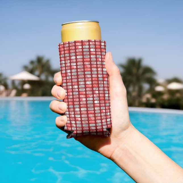 Grey and red blocks seltzer can cooler (In Situ Pool)
