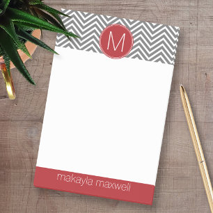 Grey and Red Chevrons with Custom Monogram Post-it Notes