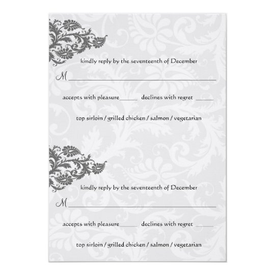 Grey and Red Damask Swirl RSVP Postcard