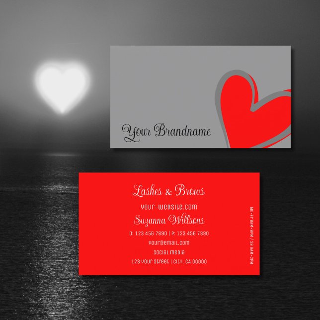 Grey and Red Gorgeous Heart Modern Cute Simply Business Card (Creator Uploaded)