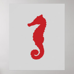 Grey and Red Nautical Seahorse Poster