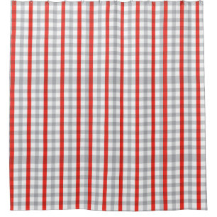 Grey and Red Plaid Buffalo Plaid Shower Curtain