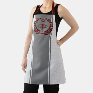Grey and red royal bee striped apron