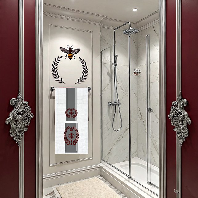 Grey and red royal bee striped bath towel set (Creator Uploaded)