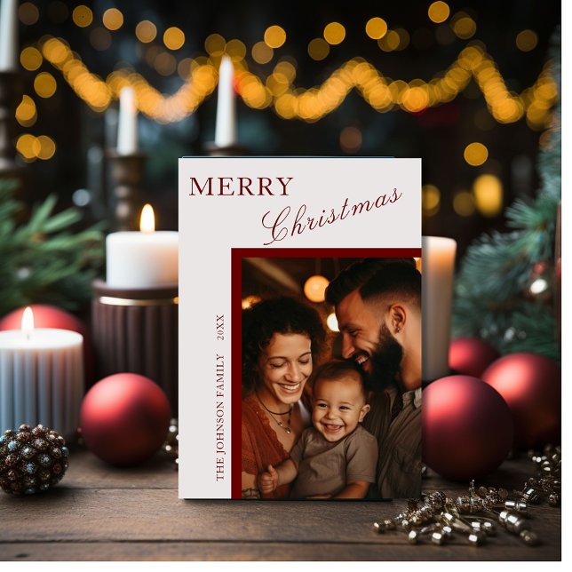 Grey and Red Script Family Photo Card (Creator Uploaded)