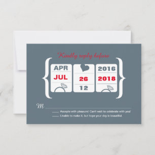 Grey and Red Slot Machine Wedding RSVP Card