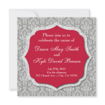 Grey and red wedding invitation