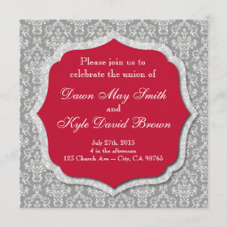 Grey and red wedding invitation