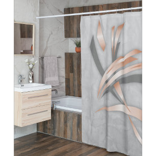 Grey And Rose Gold   Abstract Art Shower Curtain