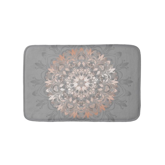 Grey And Rose Gold | Floral Mandala Bath Mat (Front)