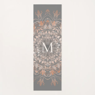 Grey And Rose Gold   Mandala Monogram Yoga Mat