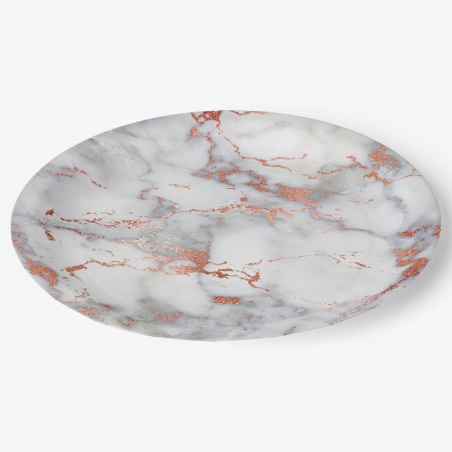 grey and rose gold marble look paper plate (Angled)