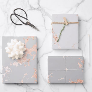 Grey and Rose Gold Marble Look Wrapping Paper Sheet