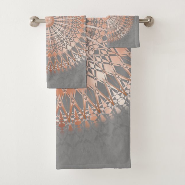 Grey And Rose Gold | Modern Mandala Bath Towel Set (Insitu)