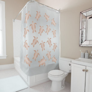 Grey And Rose Gold Turtles Coastal Shower Curtain