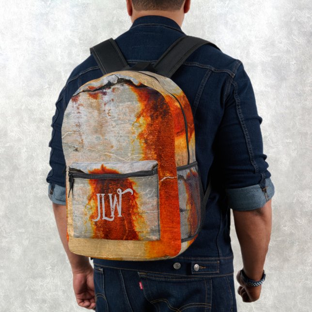 Grey and Rusty Orange Urban Grunge Industrial Printed Backpack (Creator Uploaded)