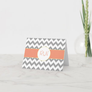 Grey and Salmon Chevron Striped Monogram Note Card