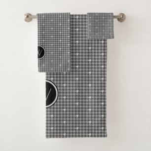 Grey and Silver Accent Houndstooth Towel Set