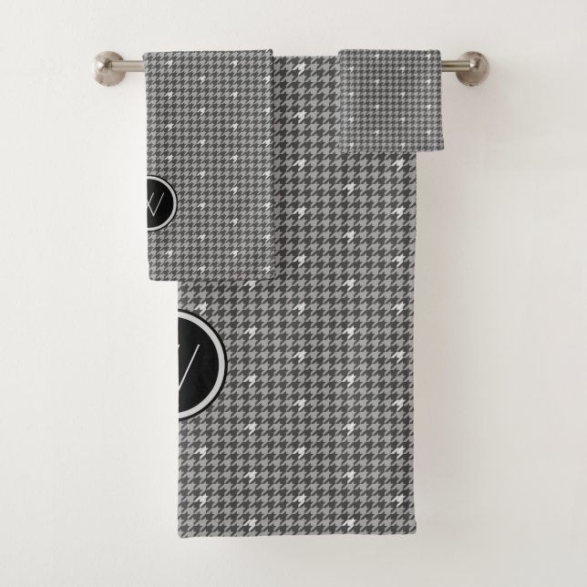 Grey and Silver Accent Houndstooth Towel Set (Insitu)
