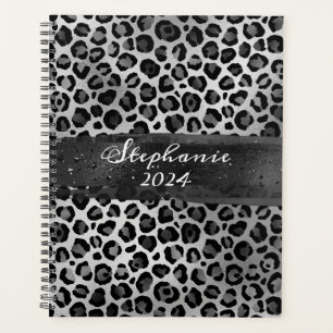 Grey and Silver Foil Leopard Brush Stroke Planner