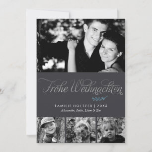 Grey and Silver Frohe Weihnachten Photo Holiday Card