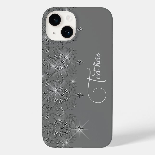 Grey and silver lace elegant sparkle diamond  Case-Mate iPhone case (Back)