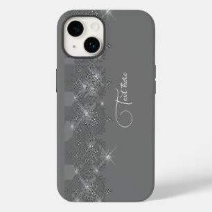 Grey and silver lace elegant sparkle diamond iPhone 14 case