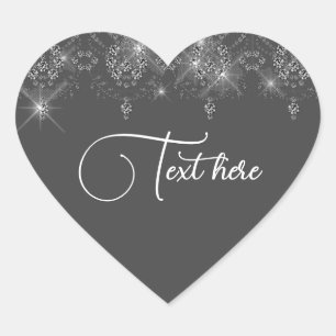 Grey and silver lace elegant sparkle heart sticker