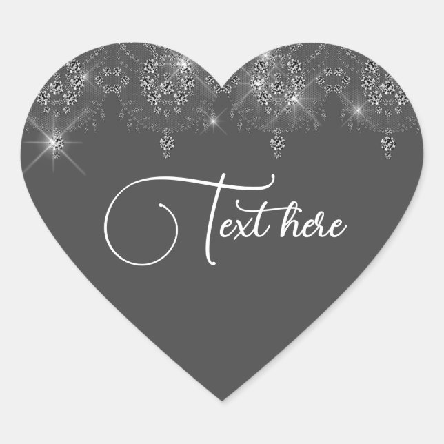 Grey and silver lace elegant sparkle heart sticker (Front)