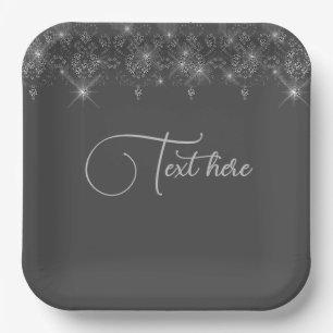 Grey and silver lace elegant sparkle paper plate