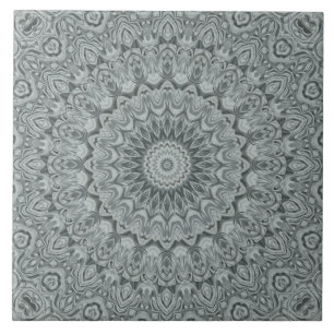 Grey and Silver Mandala Pattern Design Ceramic Tile