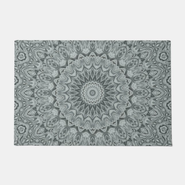 Grey and Silver Mandala Pattern Design Doormat (Front)