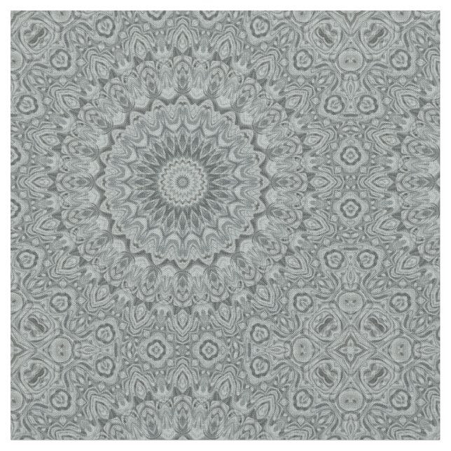 Grey and Silver Mandala Pattern Design Fabric (Close Up)