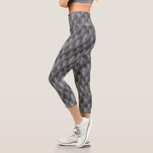 Grey And Silver Tree Abstract Pattern Capri Leggings