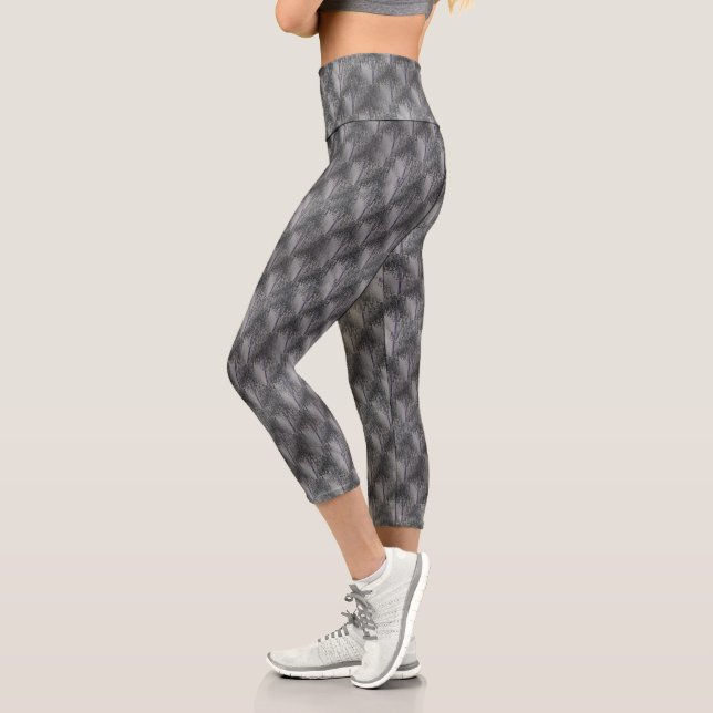 Grey And Silver Tree Abstract Pattern  Capri Leggings (Left)