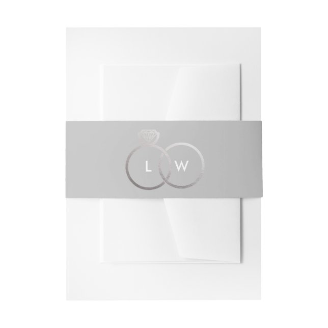 Grey and Silver Wedding Ring Monogram Invitation Belly Band (Front Example)