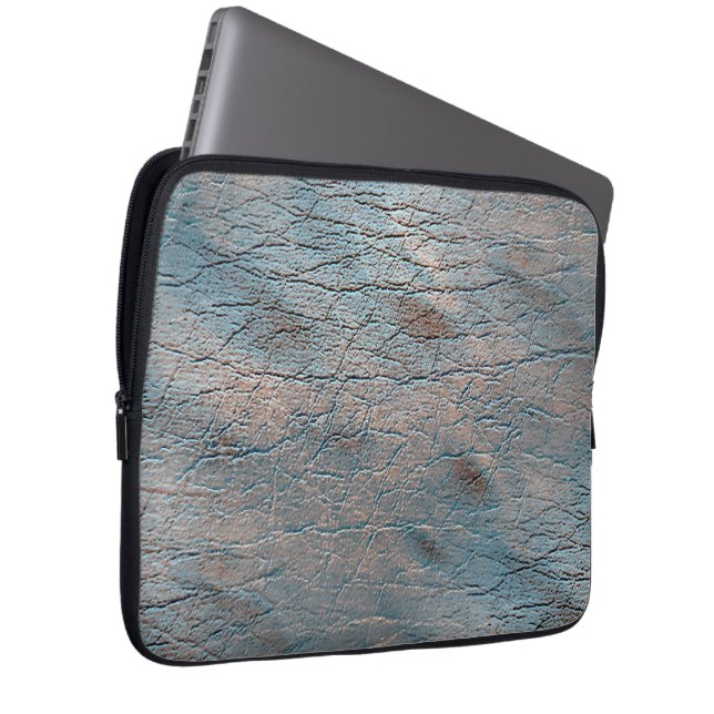 Grey and tan leather stained with some satin hue  laptop sleeve (Front Right)