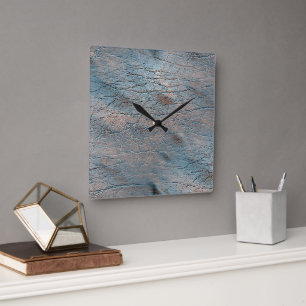 Grey and tan leather stained with some satin hue  square wall clock